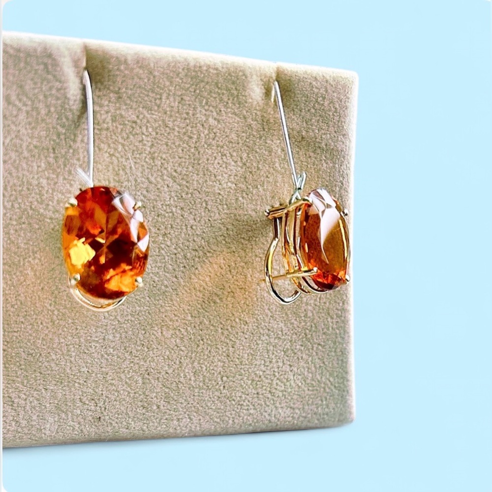 Exquisite Oversized AAA Madeira Citrine & 14K Gold Lever Back Earrings - Picture 3 of 15
